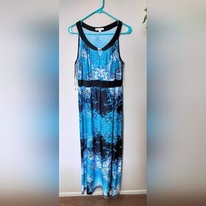 John Paul Richard Maxi Dress Women's L floral blue black summer ocean boho
